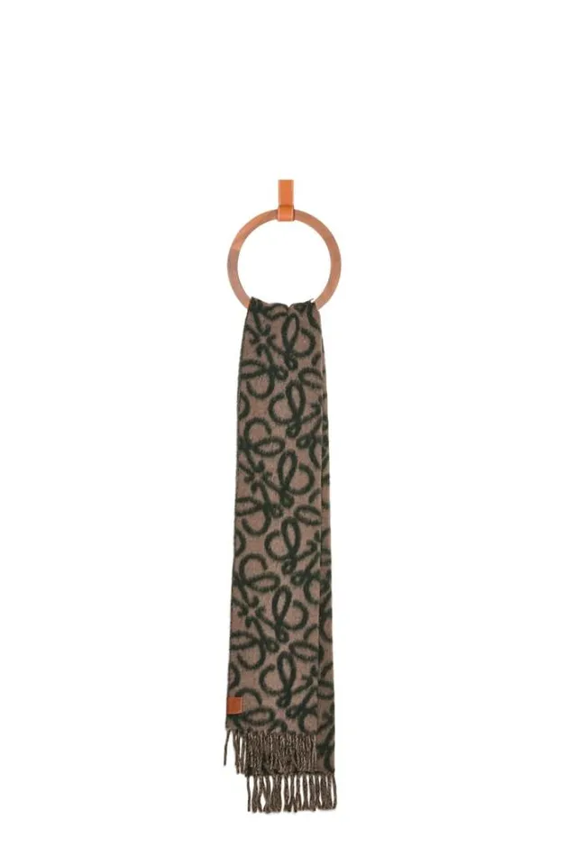 Loewe Anagram Scarf In Alpaca And Wool Dark Greenwhite Men Scarves