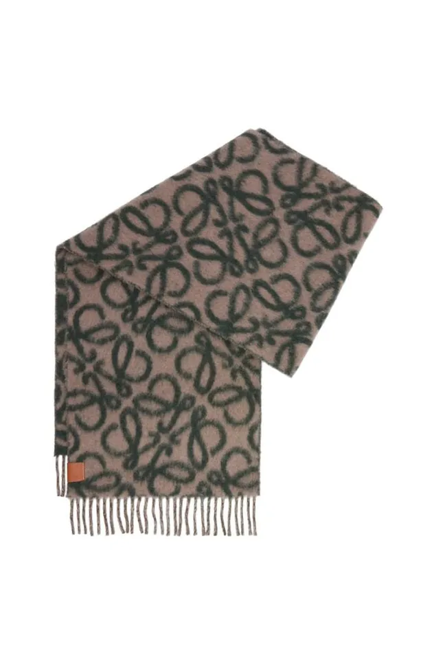 Loewe Anagram Scarf In Alpaca And Wool Dark Greenwhite Men Scarves