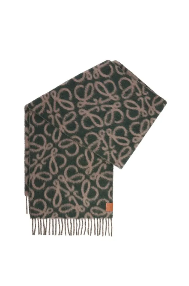 Loewe Anagram Scarf In Alpaca And Wool Dark Greenwhite Men Scarves