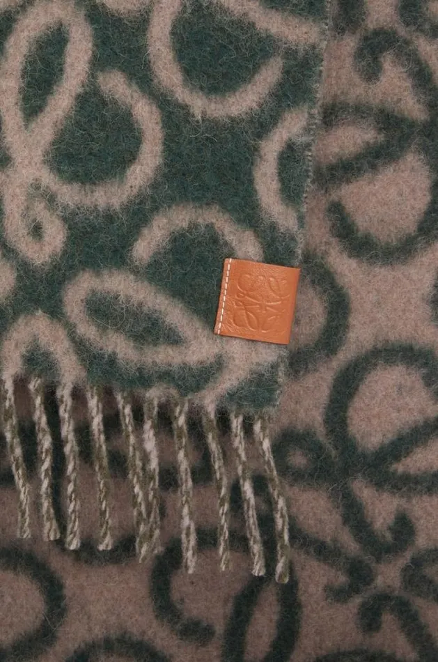 Loewe Anagram Scarf In Alpaca And Wool Dark Greenwhite Men Scarves