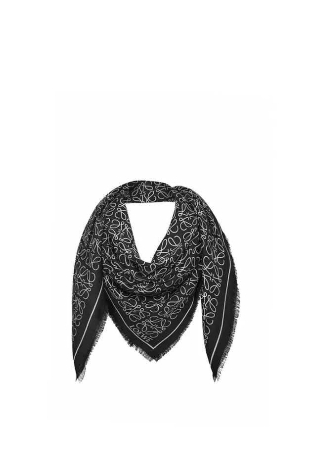 Loewe Anagram Scarf In Wool And Silk Blackblack Men Scarves