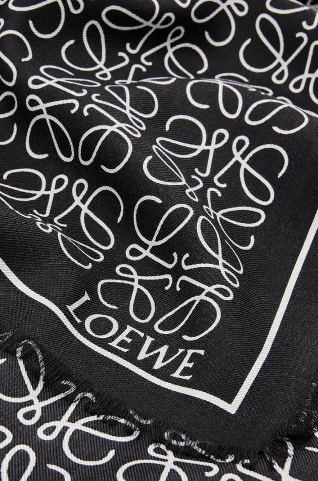 Loewe Anagram Scarf In Wool And Silk Blackblack Men Scarves