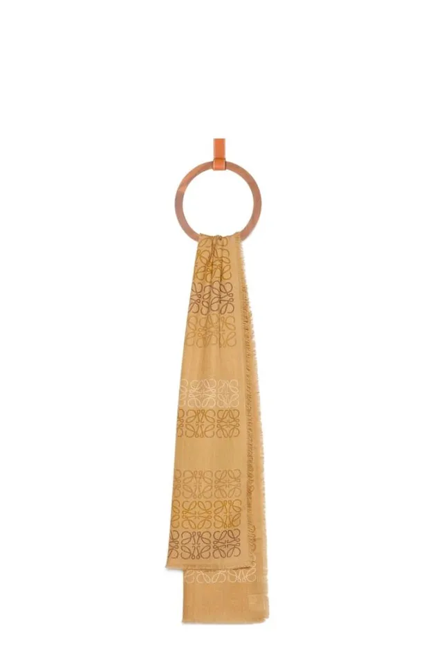 Loewe Anagram Scarf In Wool Silk And Cashmere Camel Women Scarves