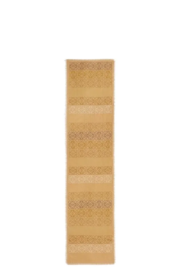 Loewe Anagram Scarf In Wool Silk And Cashmere Camel Women Scarves