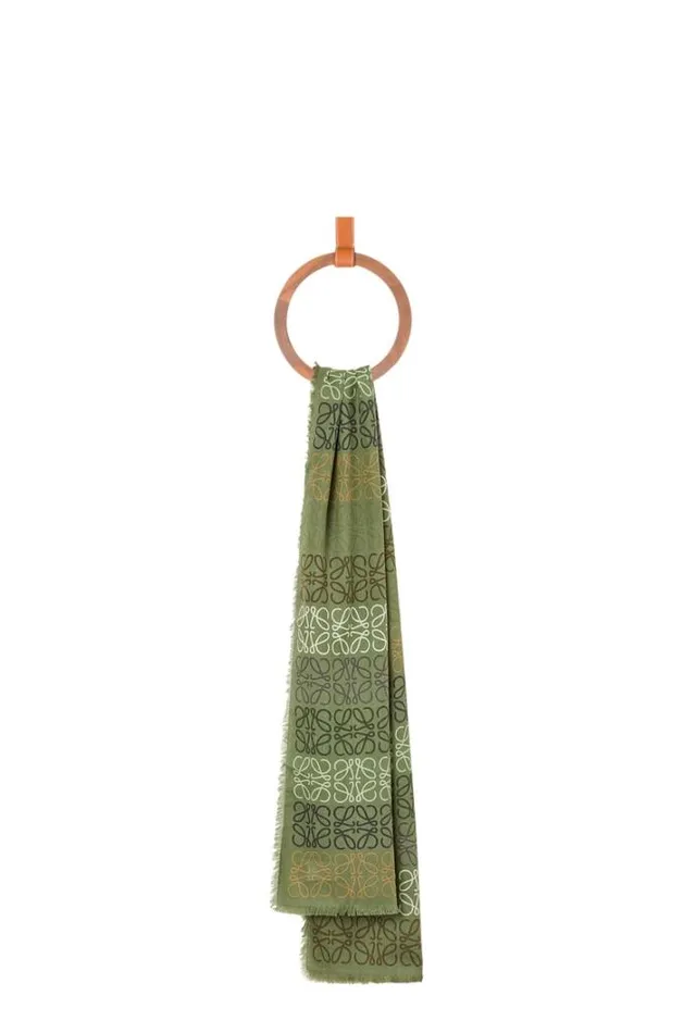 Loewe Anagram Scarf In Wool Silk And Cashmere Greenmulticolor Men Scarves