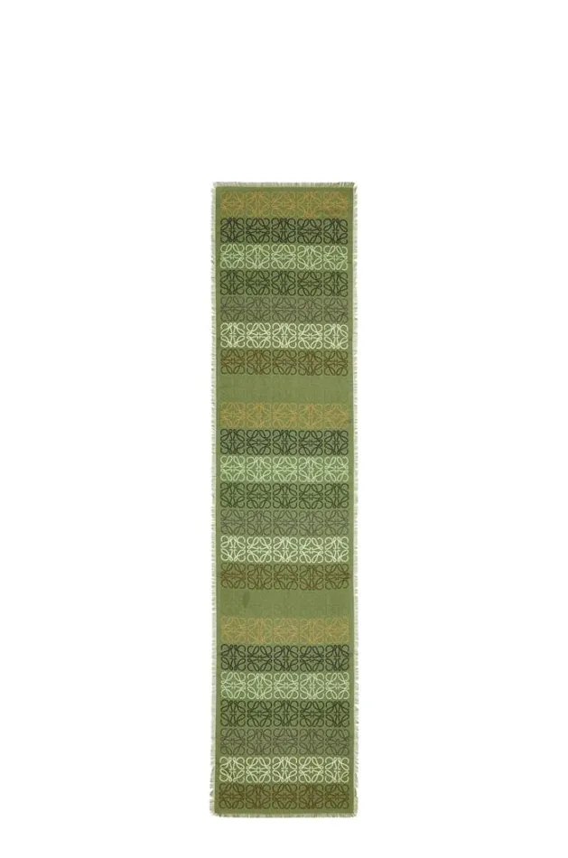 Loewe Anagram Scarf In Wool Silk And Cashmere Greenmulticolor Men Scarves