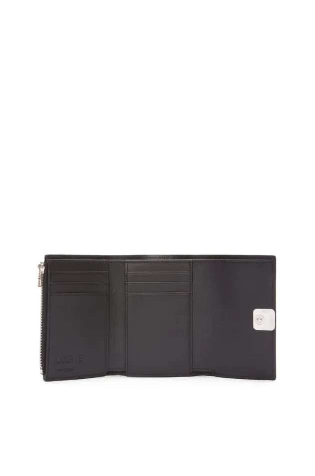Loewe Anagram Small Vertical Wallet In Pebble Grain Calfskin Black Women Small Wallets