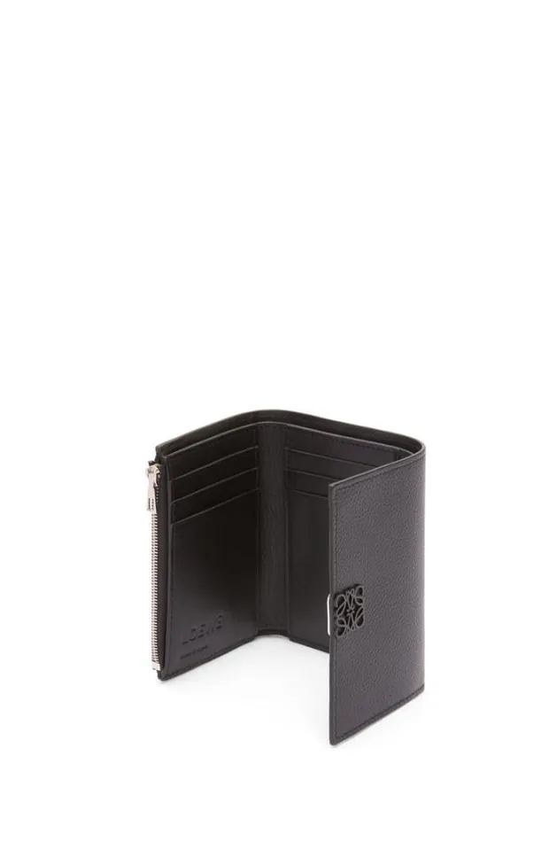 Loewe Anagram Small Vertical Wallet In Pebble Grain Calfskin Black Women Small Wallets