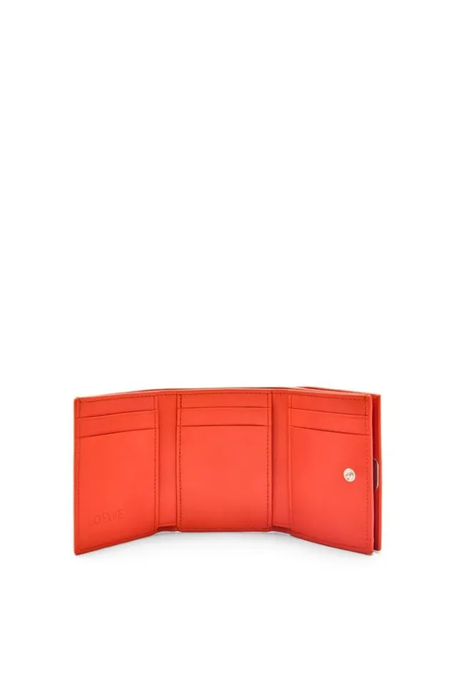 Loewe Anagram Trifold Wallet In Pebble Grain Calfskin Sunrise Orange Women Small Wallets