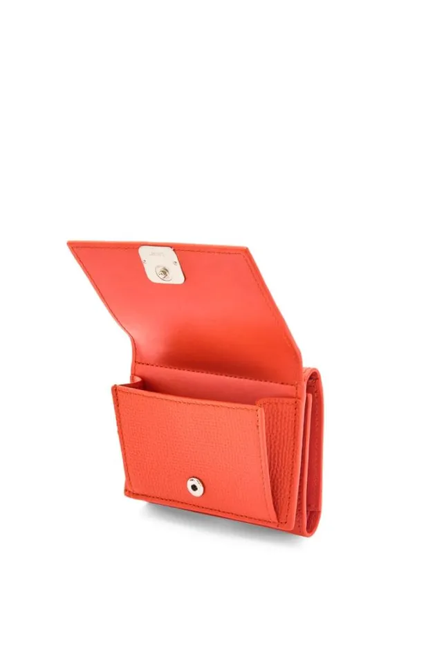 Loewe Anagram Trifold Wallet In Pebble Grain Calfskin Sunrise Orange Women Small Wallets