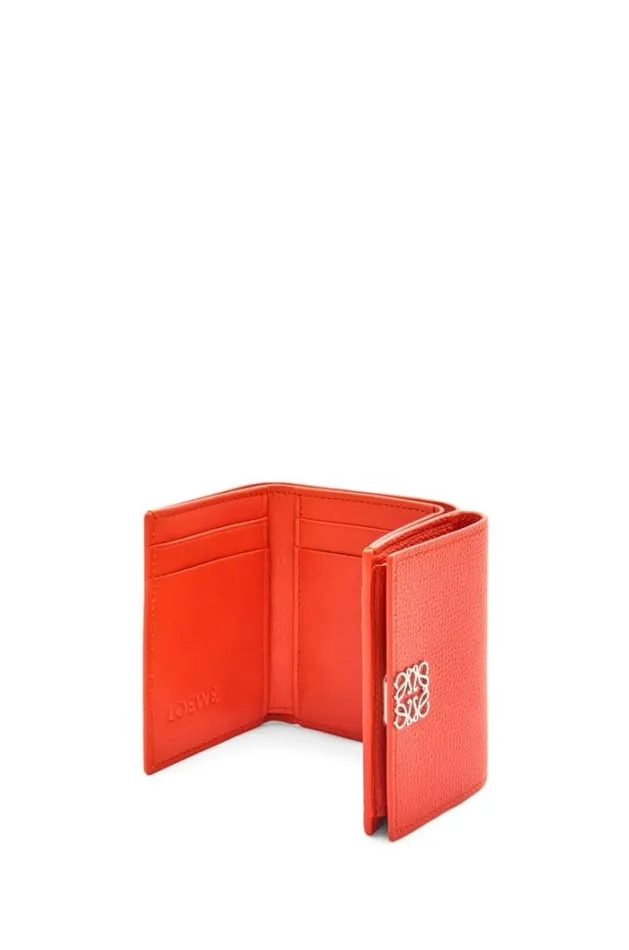 Loewe Anagram Trifold Wallet In Pebble Grain Calfskin Sunrise Orange Women Small Wallets