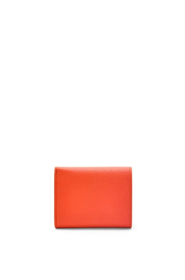 Loewe Anagram Trifold Wallet In Pebble Grain Calfskin Sunrise Orange Women Small Wallets
