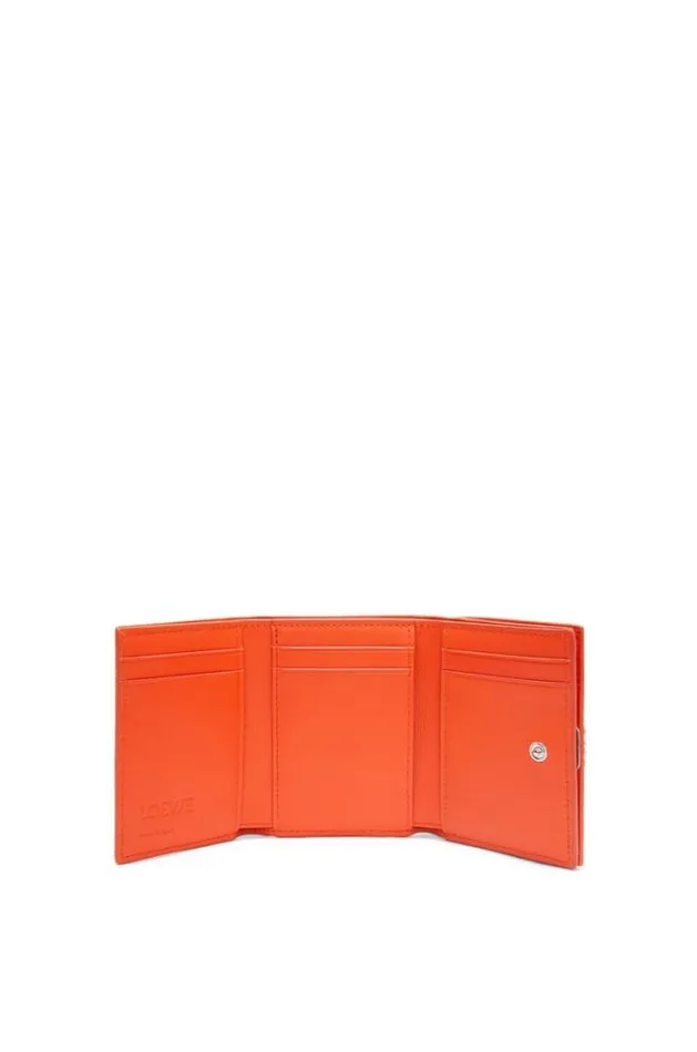Loewe Anagram Trifold Wallet In Pebble Grain Calfskin Vivid Orange Women Small Wallets