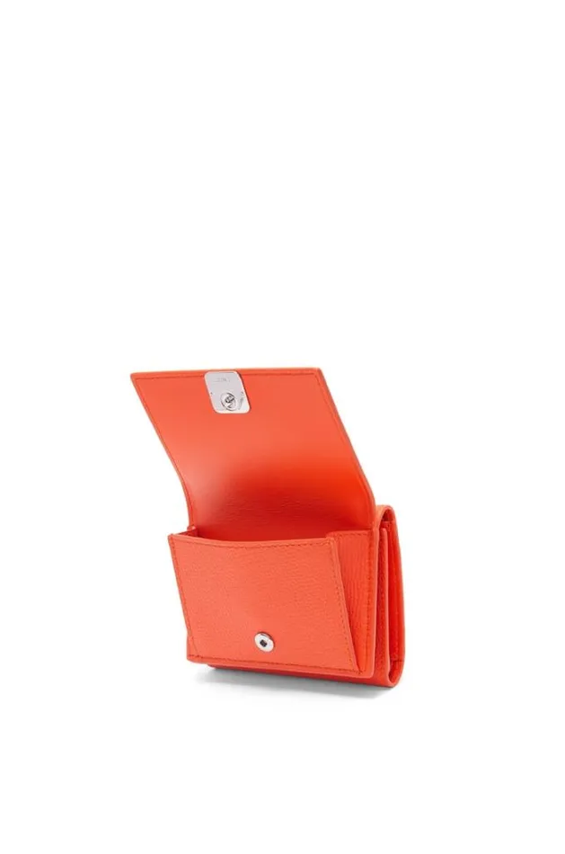 Loewe Anagram Trifold Wallet In Pebble Grain Calfskin Vivid Orange Women Small Wallets