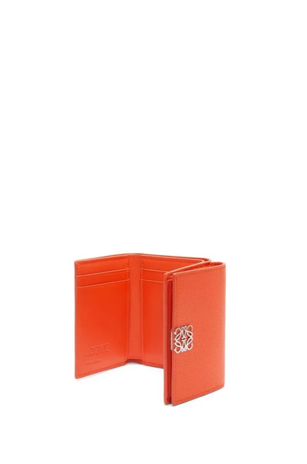 Loewe Anagram Trifold Wallet In Pebble Grain Calfskin Vivid Orange Women Small Wallets