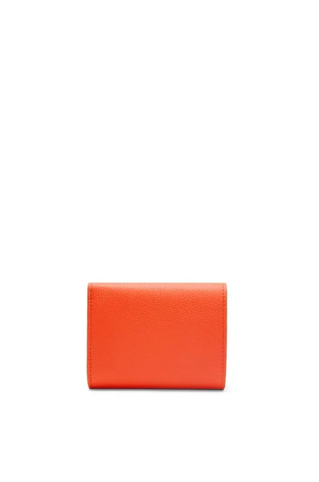 Loewe Anagram Trifold Wallet In Pebble Grain Calfskin Vivid Orange Women Small Wallets