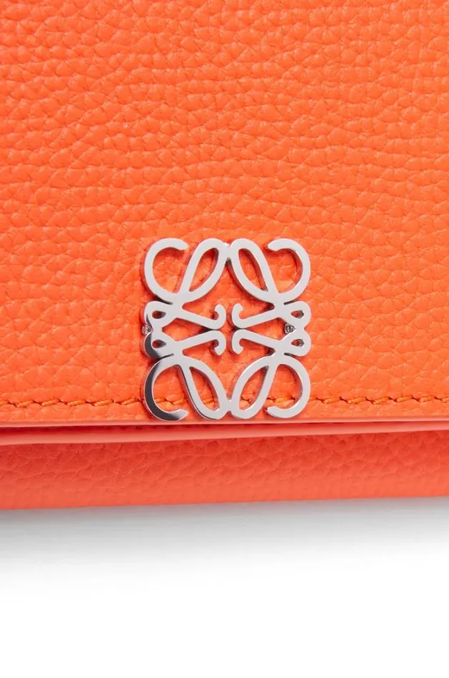 Loewe Anagram Trifold Wallet In Pebble Grain Calfskin Vivid Orange Women Small Wallets