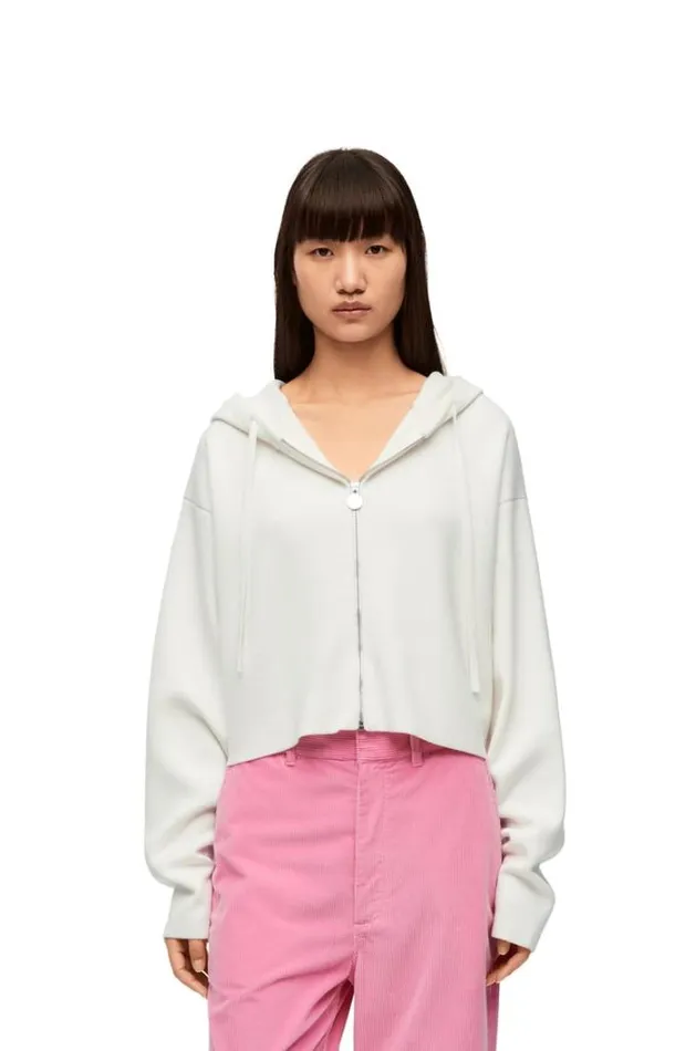Loewe Anagram Zipup Hoodie In Wool White Women Tshirts and Sweatshirts