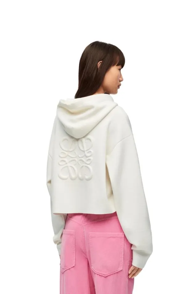 Loewe Anagram Zipup Hoodie In Wool White Women Tshirts and Sweatshirts