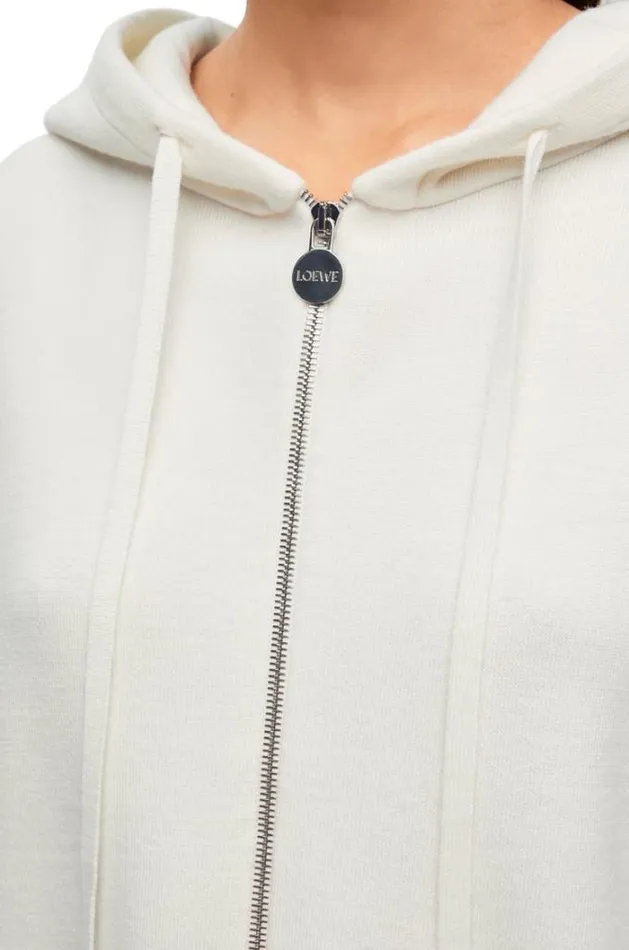 Loewe Anagram Zipup Hoodie In Wool White Women Tshirts and Sweatshirts