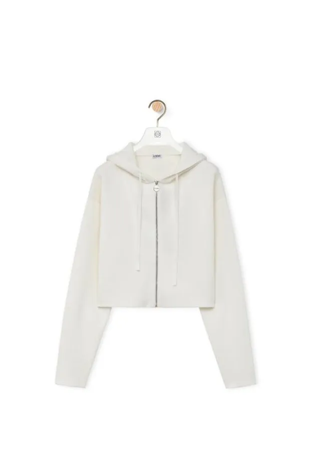 Loewe Anagram Zipup Hoodie In Wool White Women Tshirts and Sweatshirts