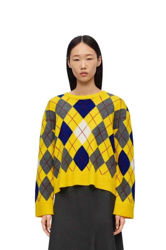 Loewe Argyle Sweater In Wool Yellowmulticolour Women Knitwear