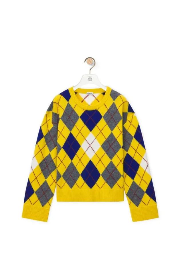 Loewe Argyle Sweater In Wool Yellowmulticolour Women Knitwear