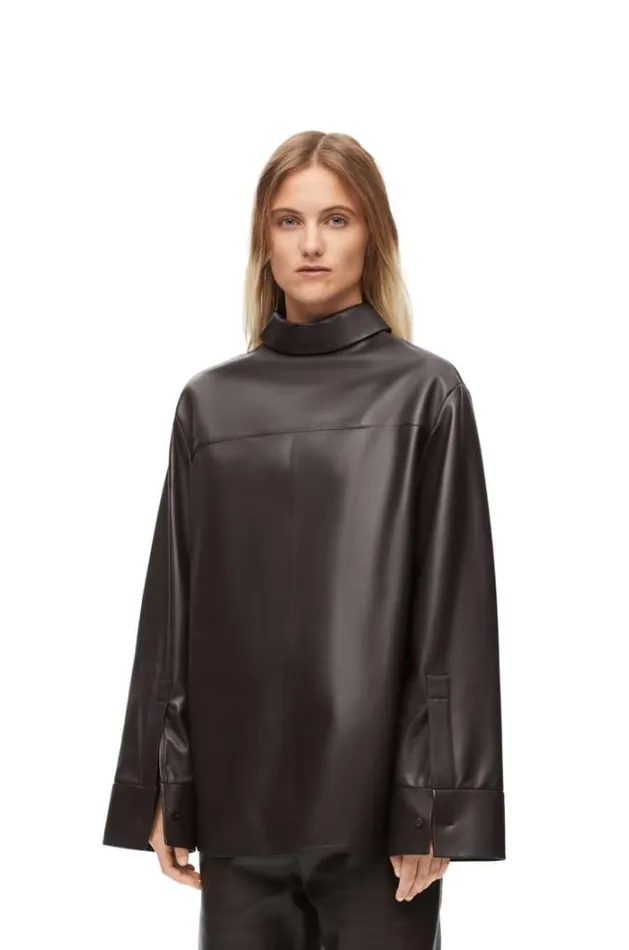 Loewe Back To Front Shirt In Nappa Lambskin Dark Brown Women Blouses and Tops