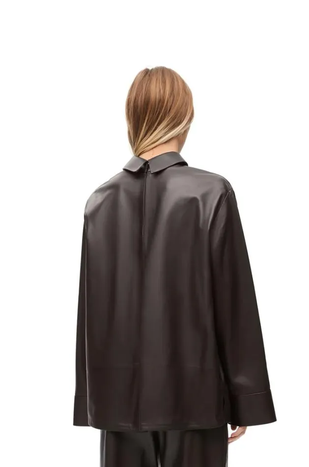 Loewe Back To Front Shirt In Nappa Lambskin Dark Brown Women Blouses and Tops