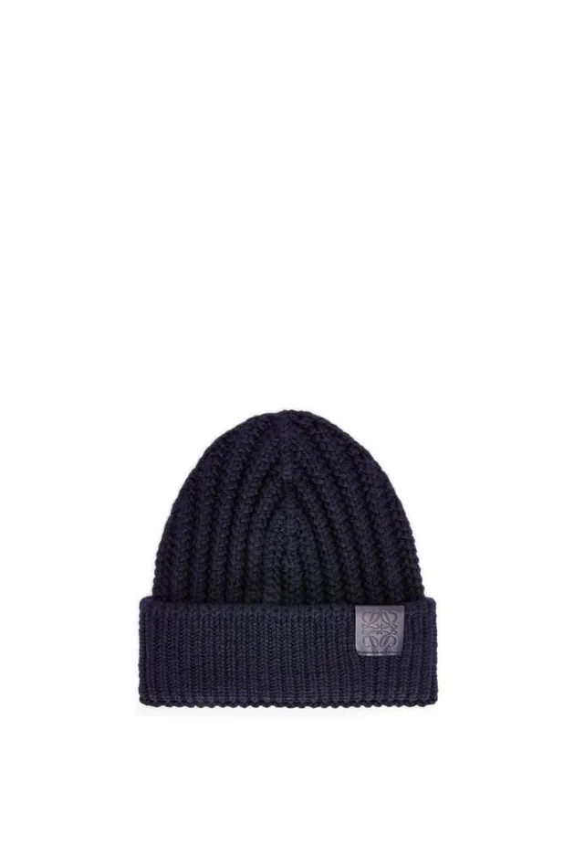 Loewe Beanie In Wool Navy Blue Men Hats and Beanies