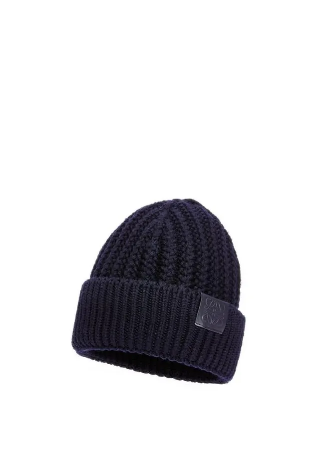 Loewe Beanie In Wool Navy Blue Men Hats and Beanies