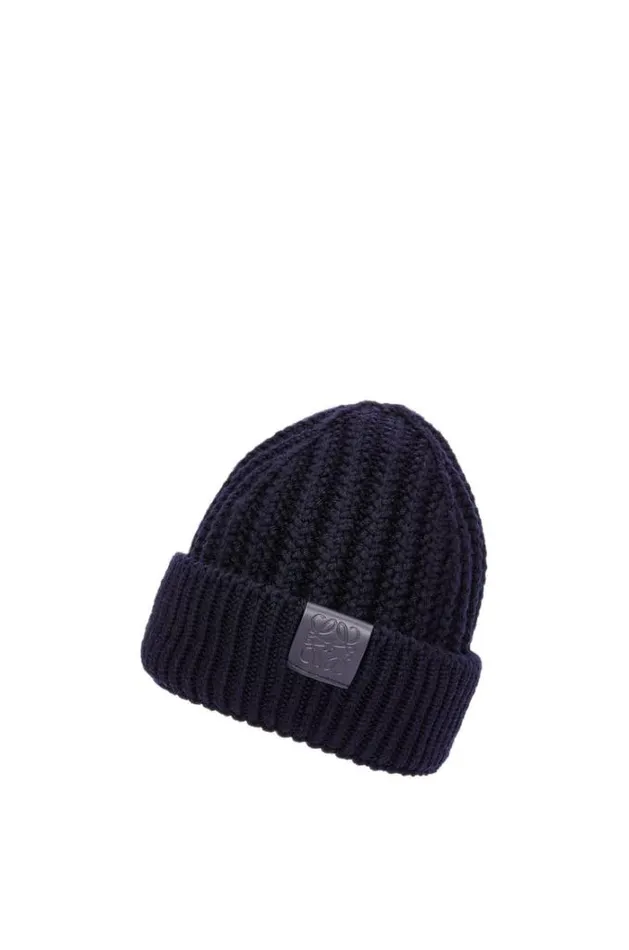 Loewe Beanie In Wool Navy Blue Men Hats and Beanies