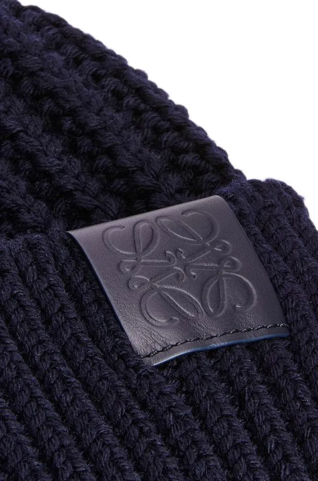 Loewe Beanie In Wool Navy Blue Men Hats and Beanies