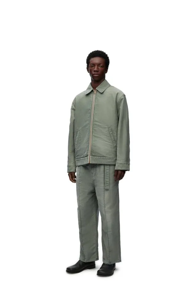 Loewe Bomber Jacket In Denim Solid Khaki Green Men Coats and Outerwear