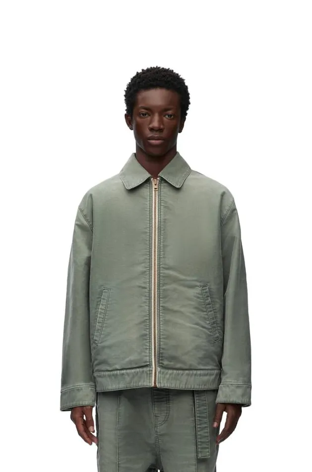 Loewe Bomber Jacket In Denim Solid Khaki Green Men Coats and Outerwear