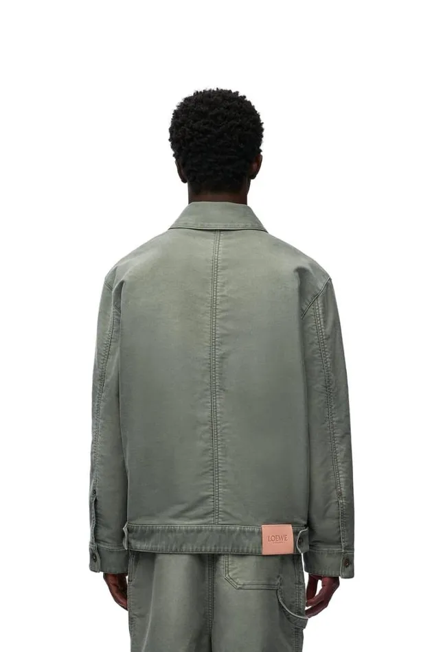 Loewe Bomber Jacket In Denim Solid Khaki Green Men Coats and Outerwear