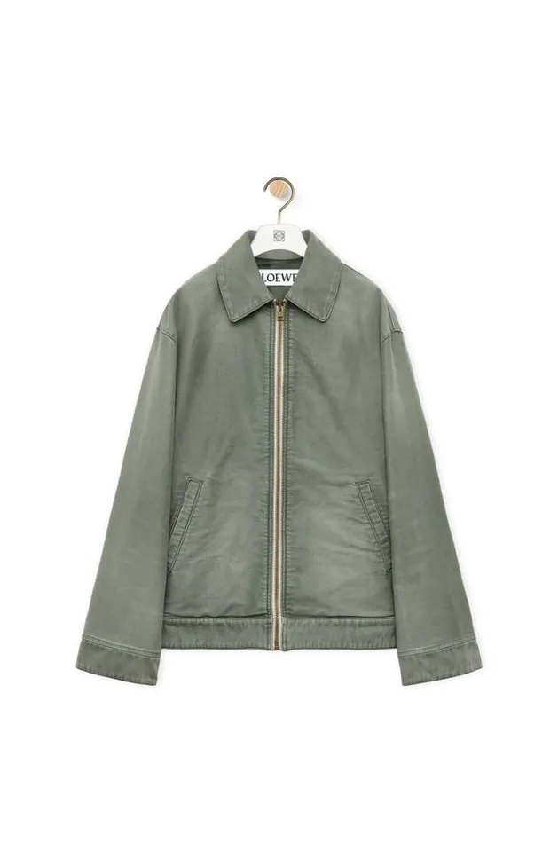 Loewe Bomber Jacket In Denim Solid Khaki Green Men Coats and Outerwear