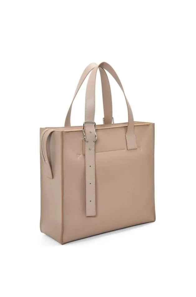 Loewe Buckle Zip Tote In Soft Grained Calfskin Sand Men Business Bags