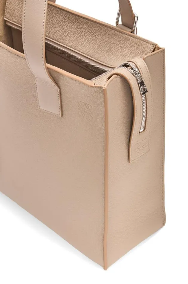 Loewe Buckle Zip Tote In Soft Grained Calfskin Sand Men Business Bags
