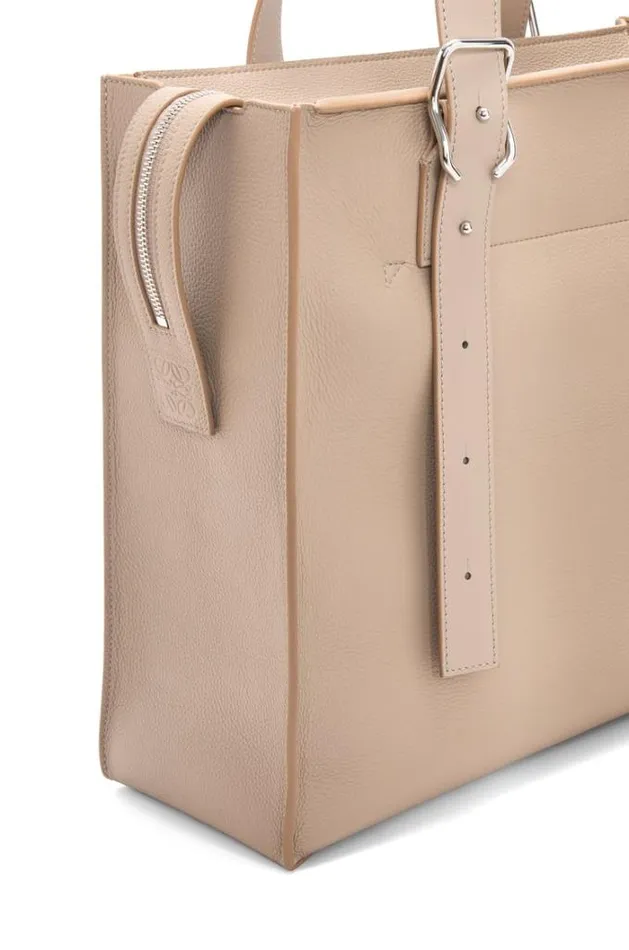 Loewe Buckle Zip Tote In Soft Grained Calfskin Sand Men Business Bags