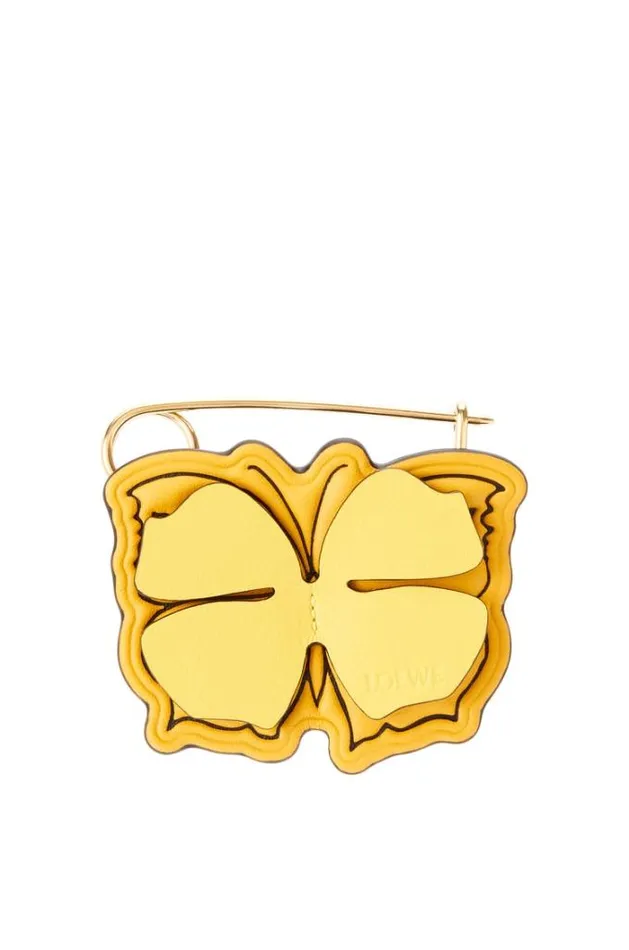 Loewe Butterfly Pin Charm In Calfskin And Metal Yellow Mango Women Bag Charms and Keyrings Loewe Butterfly Pin Charm In Calfskin And Metal Yellow Mango Women Bag Charms and Keyrings