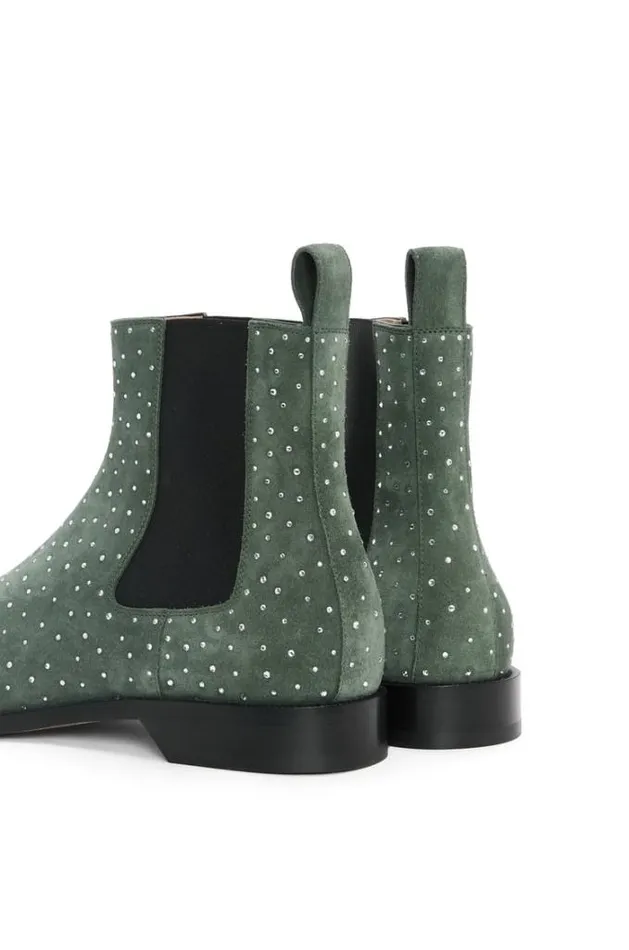 Loewe Campo Chelsea Boot In Suede Calfskin And Rhinestones Dark Green Men Boots