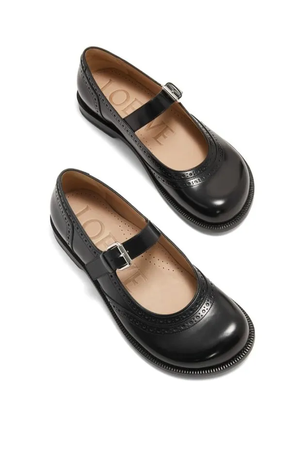Loewe Campo Mary Jane In Calfskin Black Women Flats