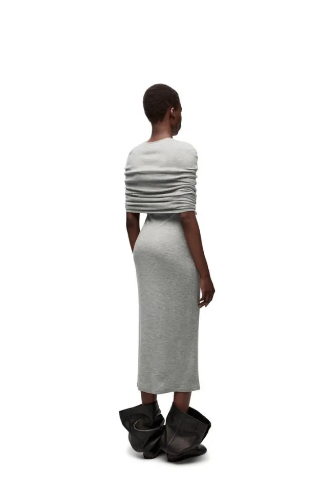 Loewe Cape Tube Dress In Cashmere Pale Grey Women Dresses