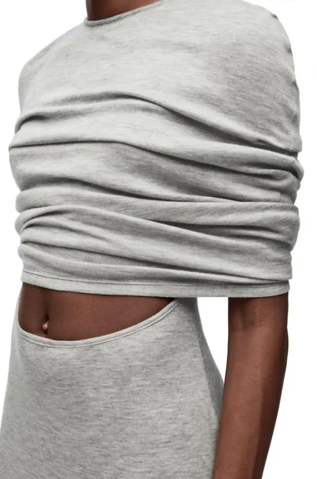 Loewe Cape Tube Dress In Cashmere Pale Grey Women Dresses