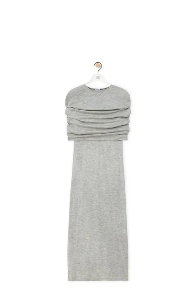 Loewe Cape Tube Dress In Cashmere Pale Grey Women Dresses