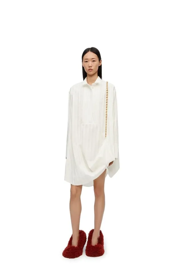 Loewe Chain Shirt Dress In Cotton Optic White Women Dresses