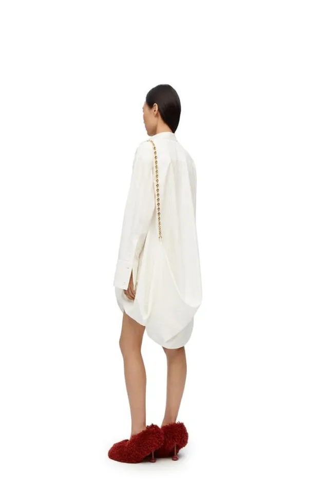 Loewe Chain Shirt Dress In Cotton Optic White Women Dresses