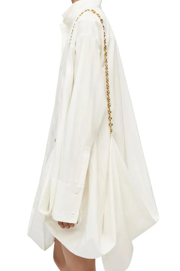 Loewe Chain Shirt Dress In Cotton Optic White Women Dresses