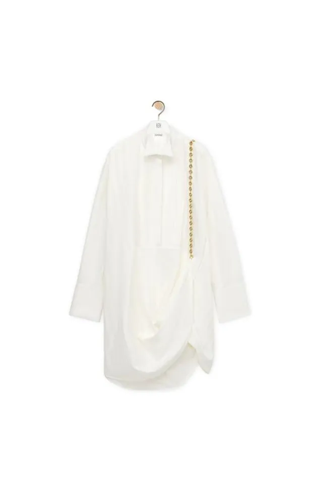Loewe Chain Shirt Dress In Cotton Optic White Women Dresses